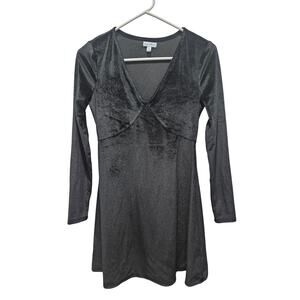 Love, Fire Black Velvet Babydoll Y2K Mini Dress Long Sleeve V-Neck Small